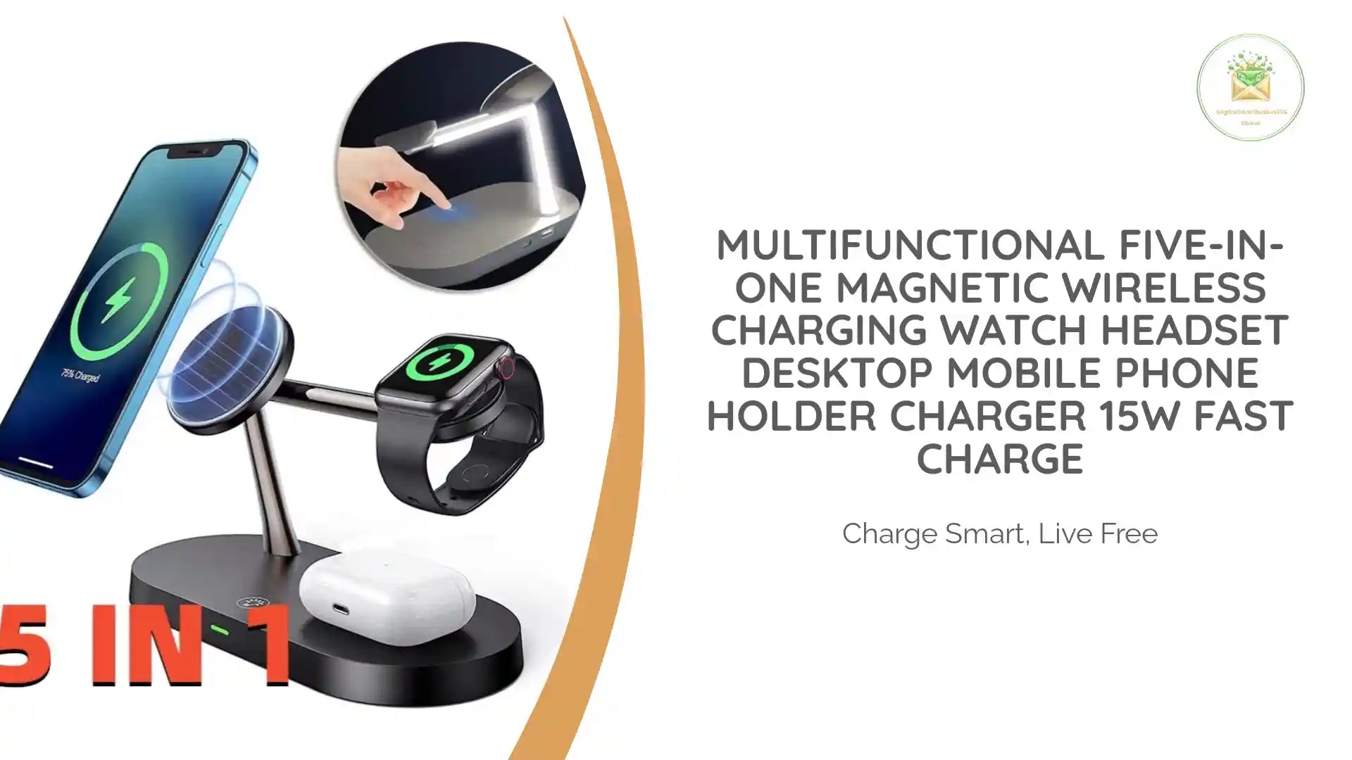 Multifunctional Five-In-One Magnetic Wireless Charging Watch Headset Desktop Mobile Phone Holder Charger 15W Fast Charge by@Outfy