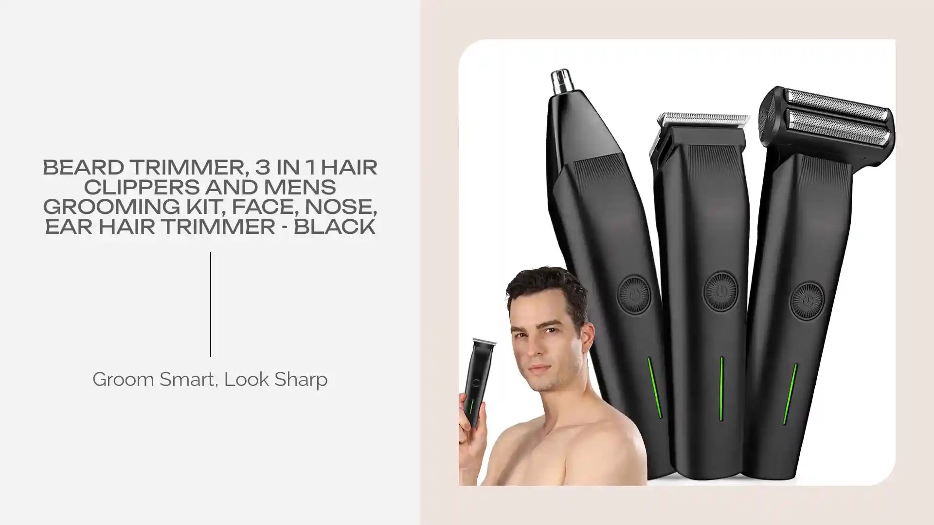Beard Trimmer, 3 In 1 Hair Clippers And Mens Grooming Kit, Face, Nose, Ear Hair Trimmer - Black by@Outfy