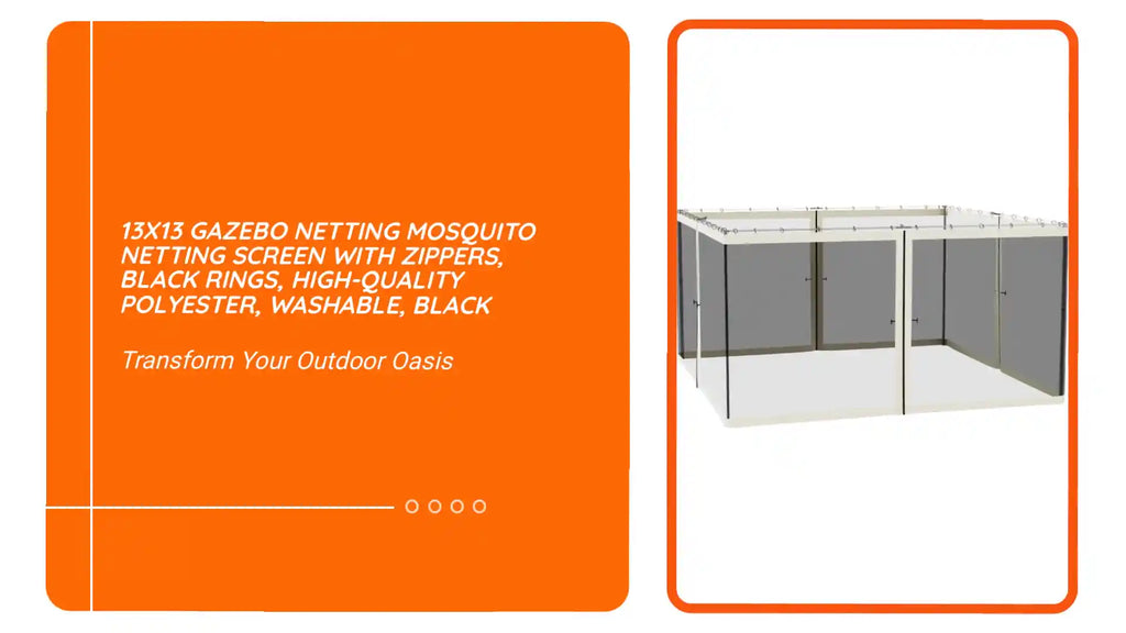 13x13 Gazebo Netting Mosquito Netting Screen with Zippers, Black Rings, High-Quality Polyester, Washable, Black by@Outfy
