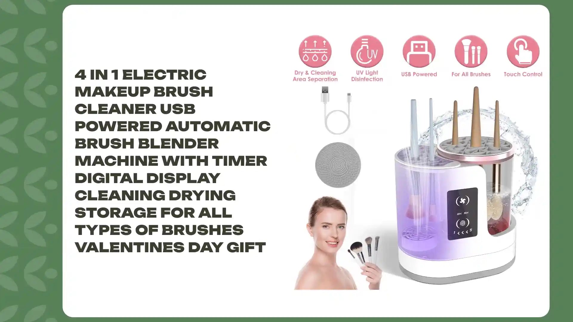 4 In 1 Electric Makeup Brush Cleaner USB Powered Automatic Brush Blender Machine With Timer Digital Display Cleaning Drying Storage For All Types Of Brushes Valentines Day Gift by@Outfy