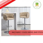 360 Fabric Cover Swivel Bar Stools Set Of 2, Adjustable Counter Height Bar Chairs With Woven Back &amp; Footrest, Silver Chromed Bar Stools For Kitchen Island, Cafe, Pub by@Outfy