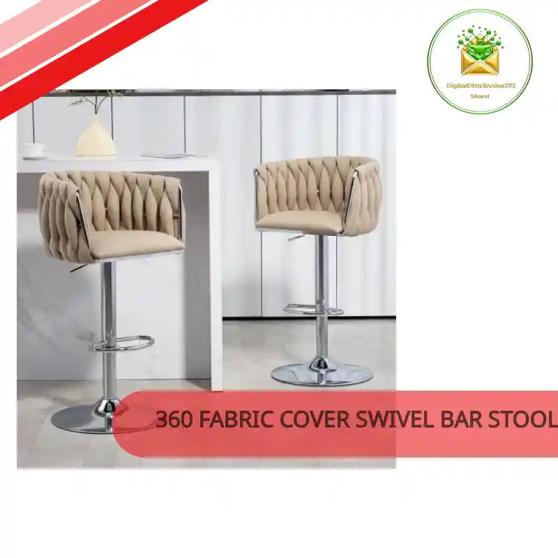 360 Fabric Cover Swivel Bar Stools Set Of 2, Adjustable Counter Height Bar Chairs With Woven Back &amp; Footrest, Silver Chromed Bar Stools For Kitchen Island, Cafe, Pub by@Outfy