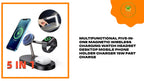 Multifunctional Five-In-One Magnetic Wireless Charging Watch Headset Desktop Mobile Phone Holder Charger 15W Fast Charge by@Outfy