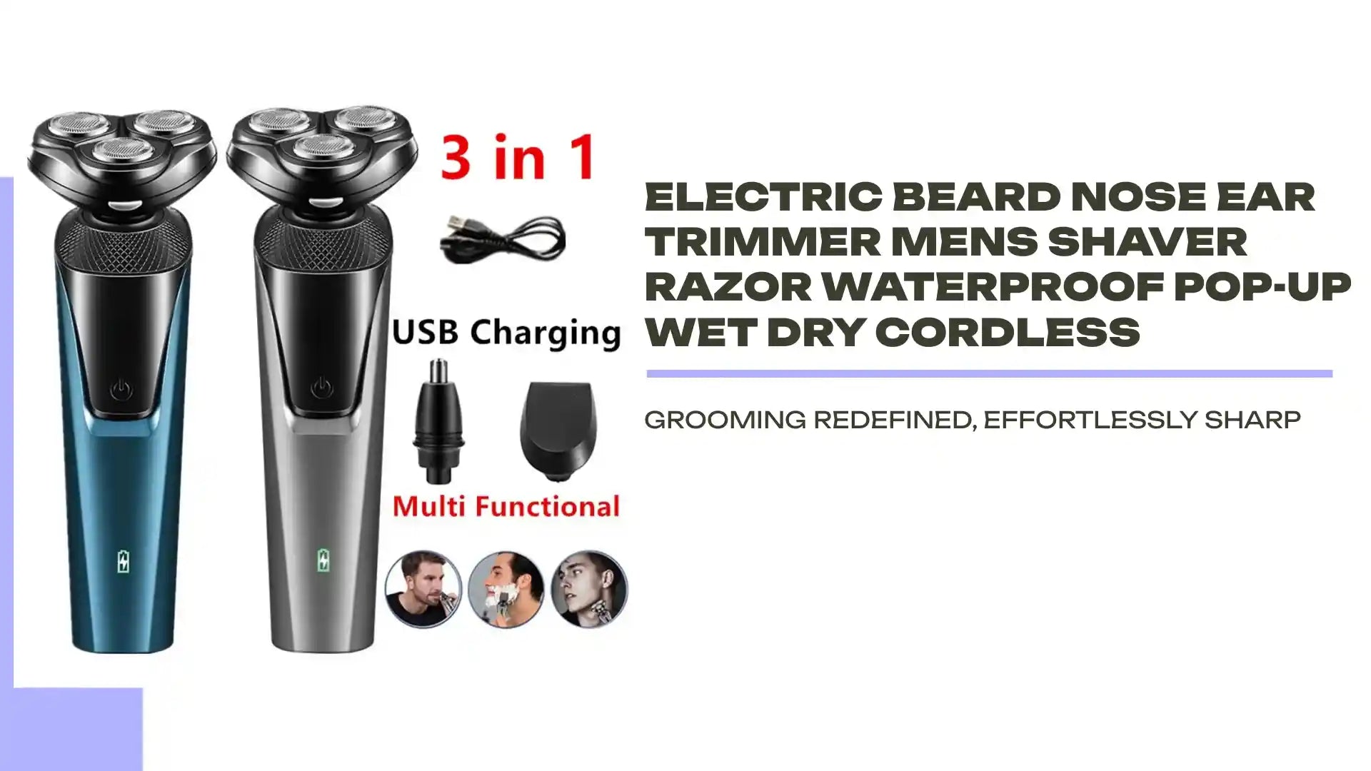 Electric Beard Nose Ear Trimmer Mens Shaver Razor Waterproof Pop-Up Wet Dry Cordless by@Outfy