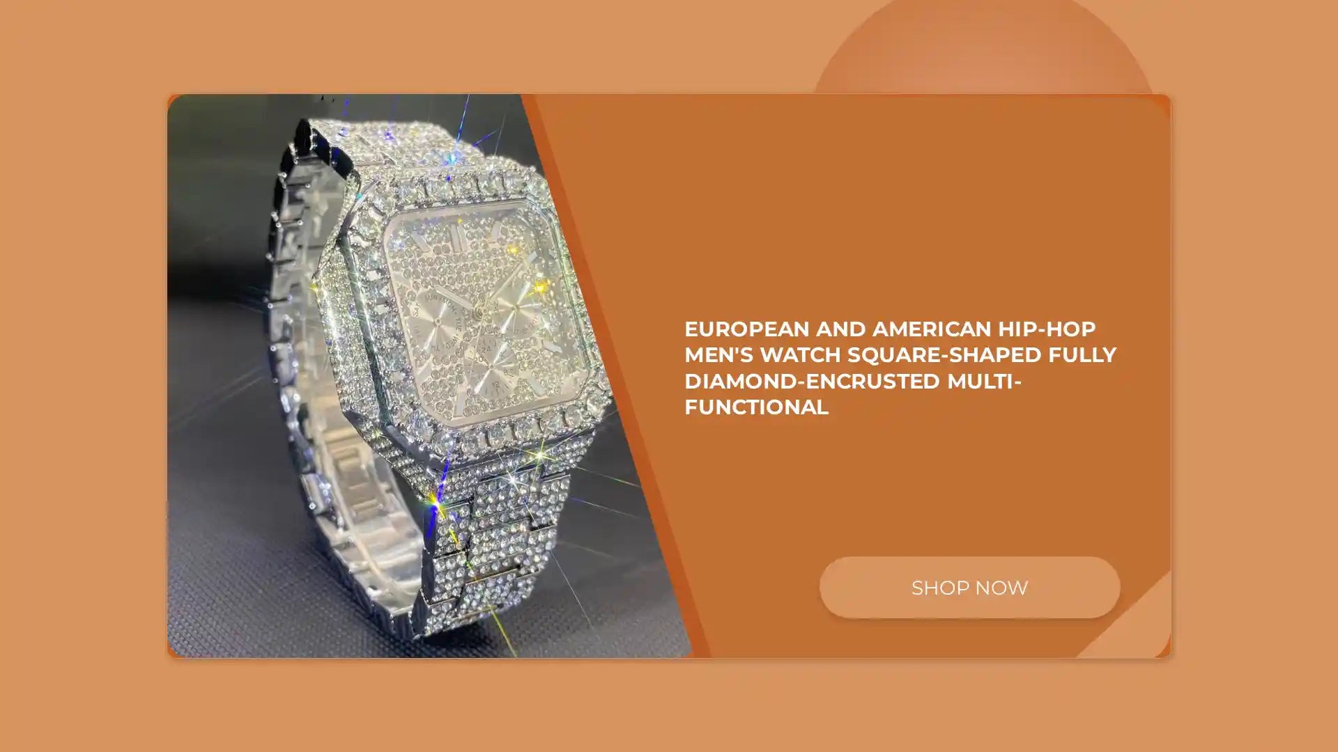 European And American Hip-hop Men's Watch Square-shaped Fully Diamond-encrusted Multi-functional by@Outfy