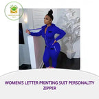 Women's Letter Printing Suit Personality Zipper by@Outfy