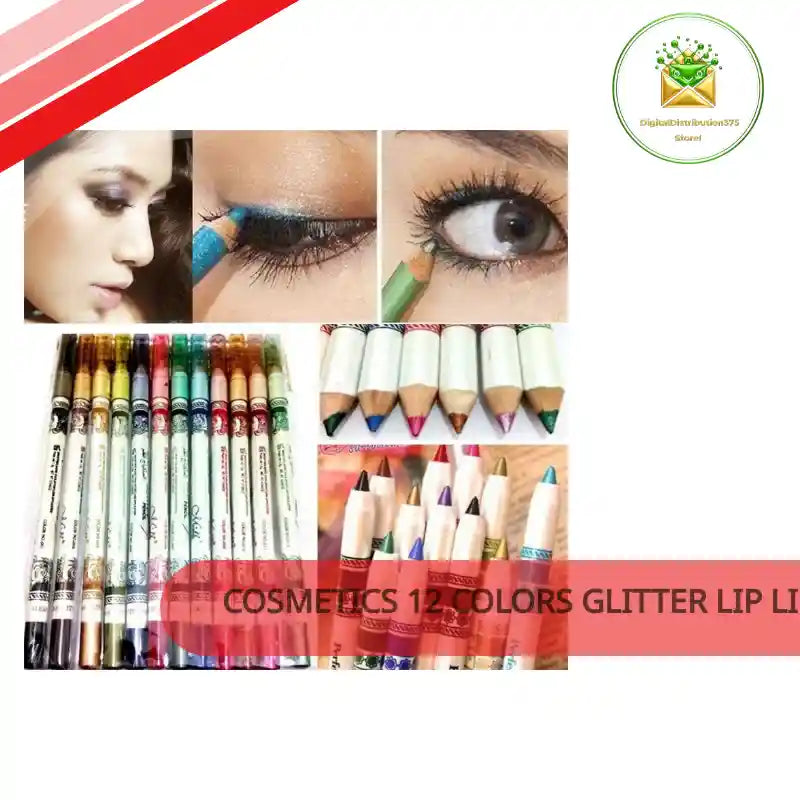 Cosmetics 12 Colors Glitter Lip liner Eye Shadow Eyeliner Pencil Pen by@Outfy