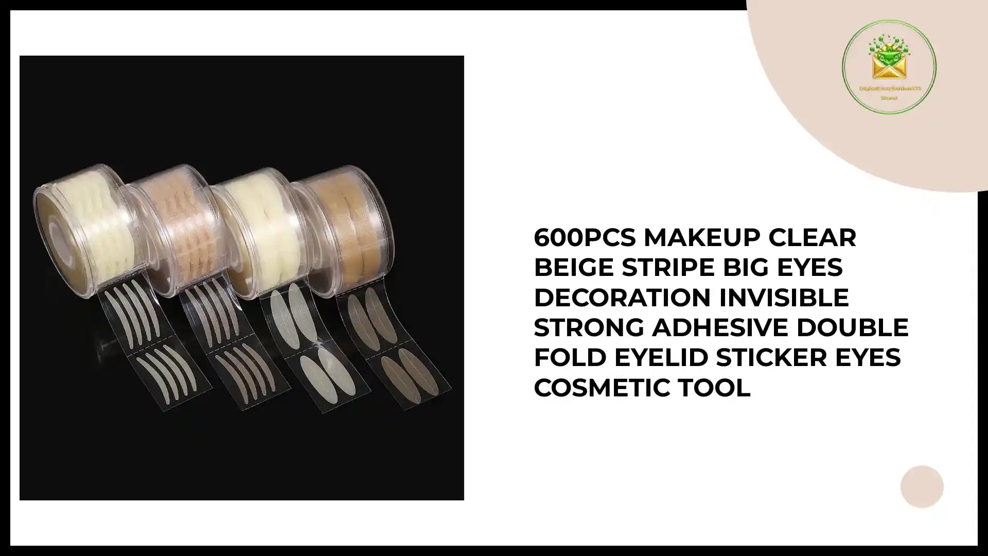 600pcs Makeup Clear Beige Stripe Big Eyes Decoration Invisible Strong Adhesive Double Fold Eyelid Sticker Eyes Cosmetic Tool by@Outfy