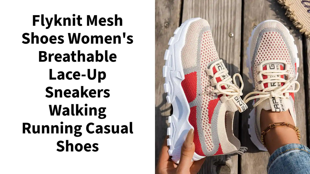 Flyknit Mesh Shoes Women's Breathable Lace-up Sneakers Walking Running Casual Shoes by@Outfy
