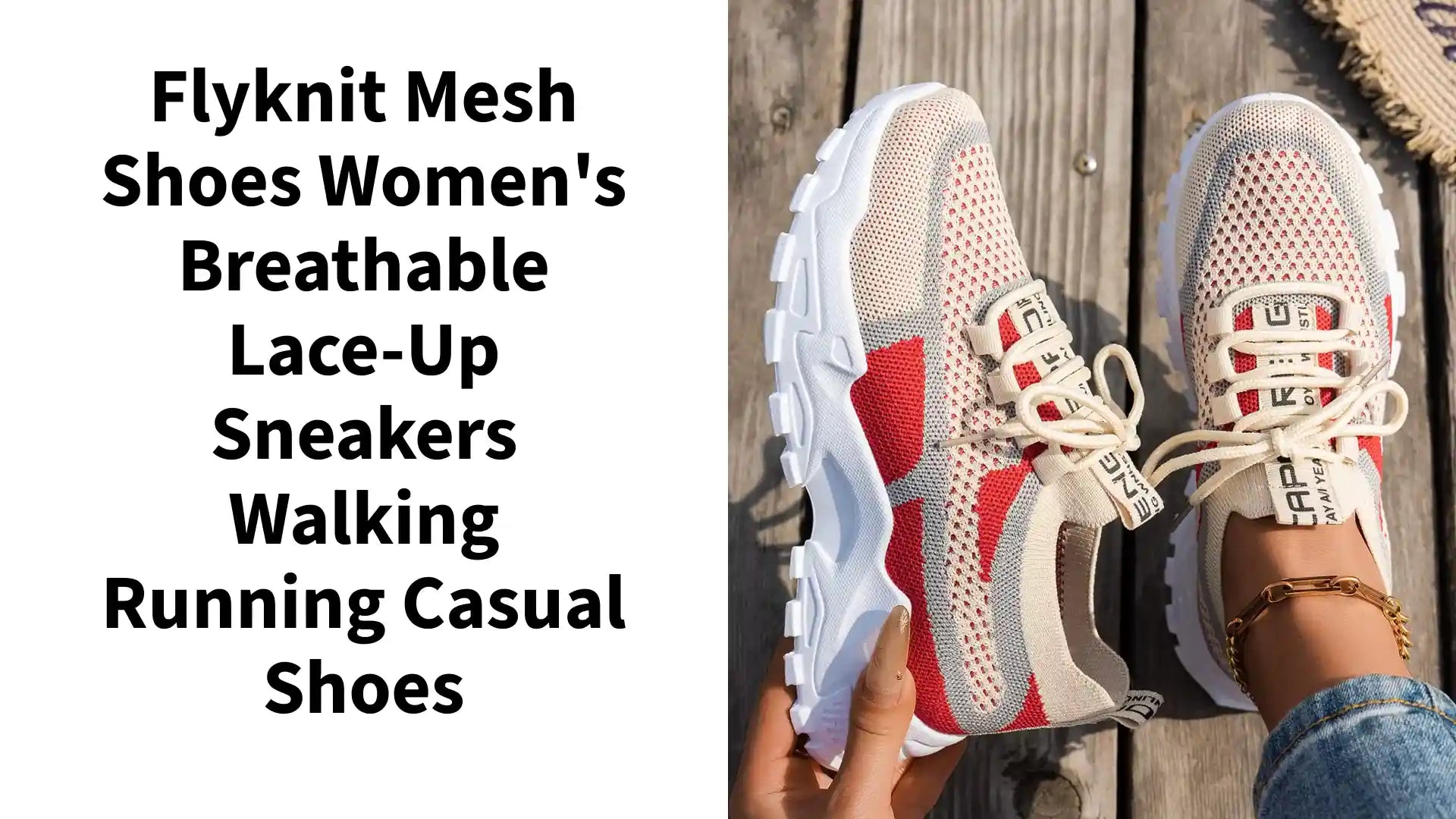 Flyknit Mesh Shoes Women's Breathable Lace-up Sneakers Walking Running Casual Shoes by@Outfy