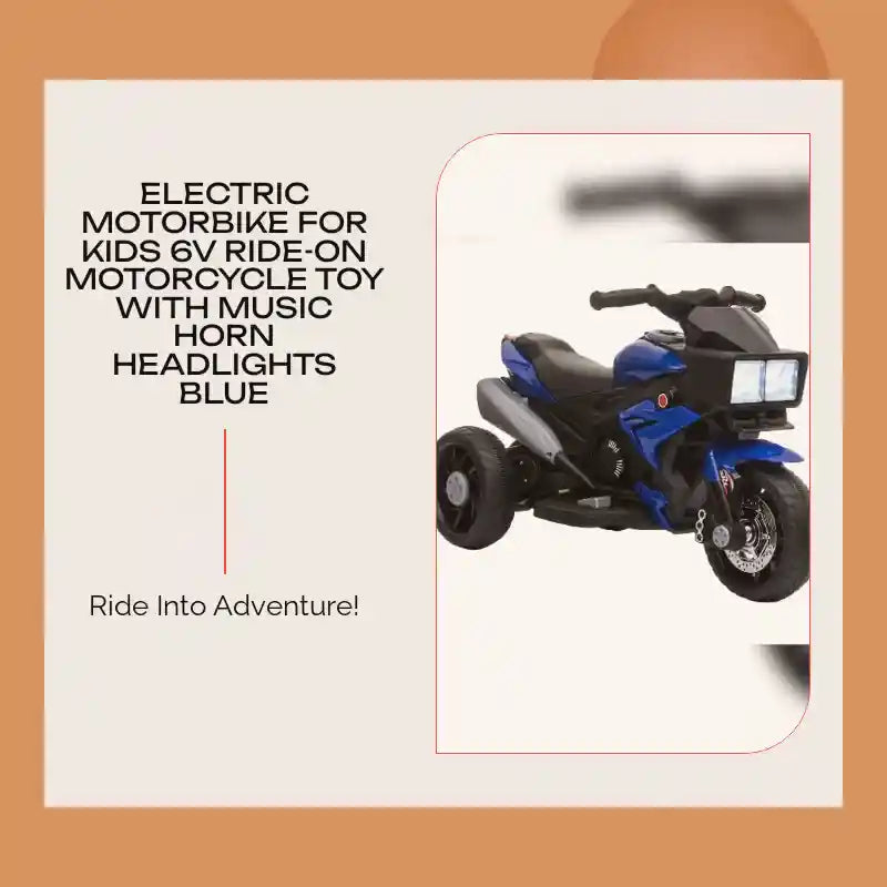 Electric Motorbike For Kids 6V Ride-On Motorcycle Toy With Music Horn Headlights Blue by@Outfy